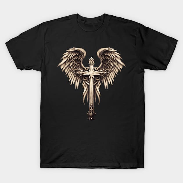 Vintage Cross Angel Wings T-Shirt by letnothingstopyou